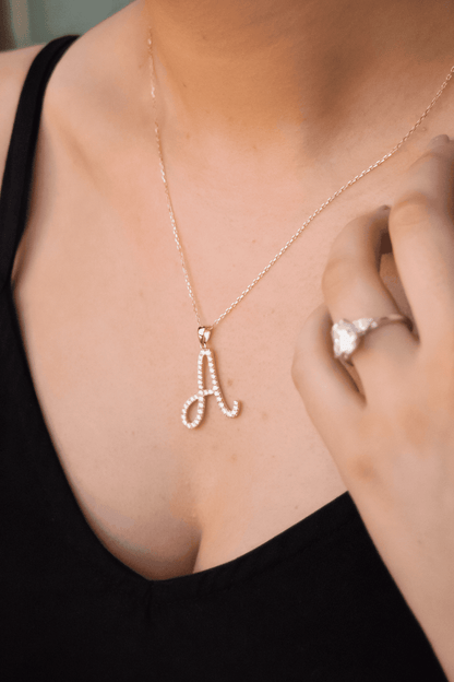 Diamond Lettered Necklace - Moissanite Engagement Rings