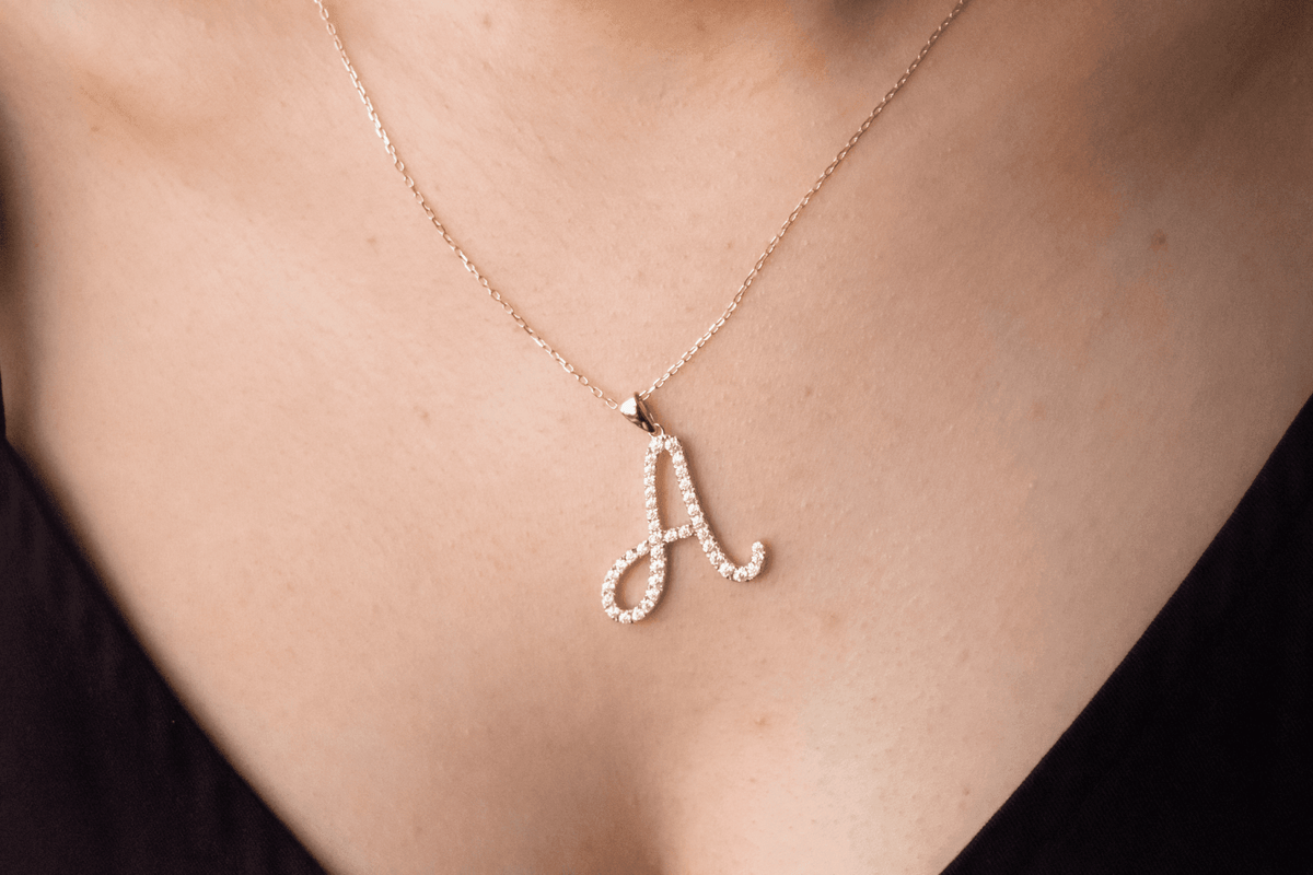 Diamond Lettered Necklace - Moissanite Engagement Rings