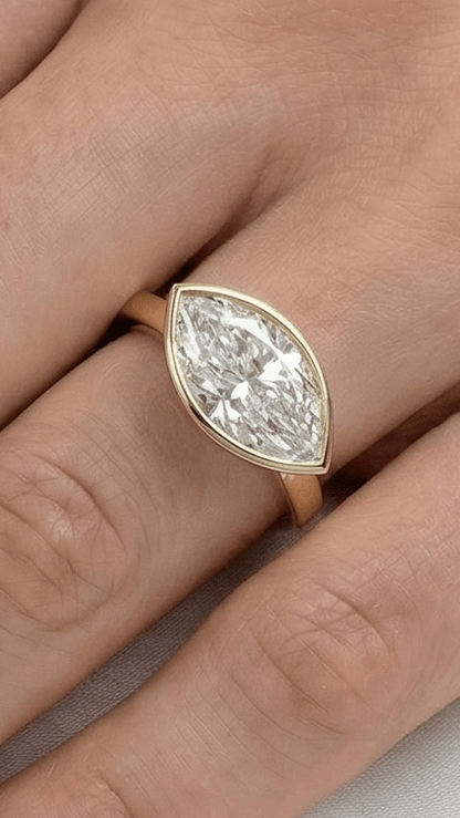 East West Bezel Marquise Solitaire Diamond Engagement Ring - Moissanite Engagement Rings