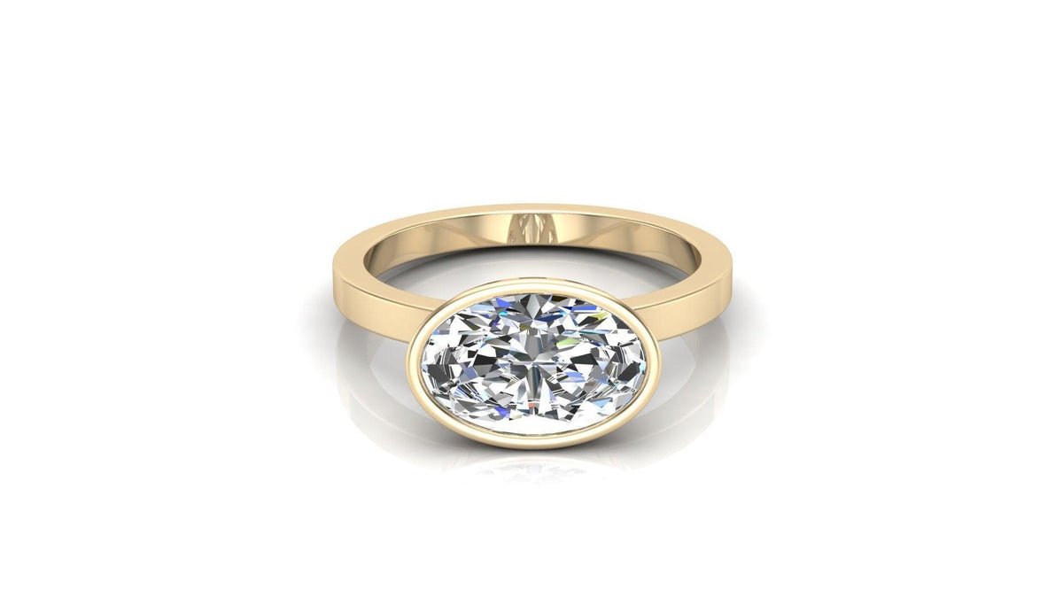 East West Bezel Oval Solitaire Diamond Engagement Ring - Moissanite Engagement Rings