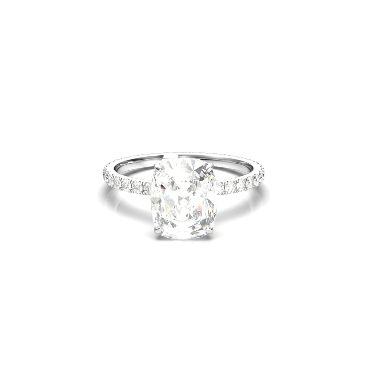 Elongated Cushion Full Pavé Diamond Engagement Ring - Moissanite Engagement Rings