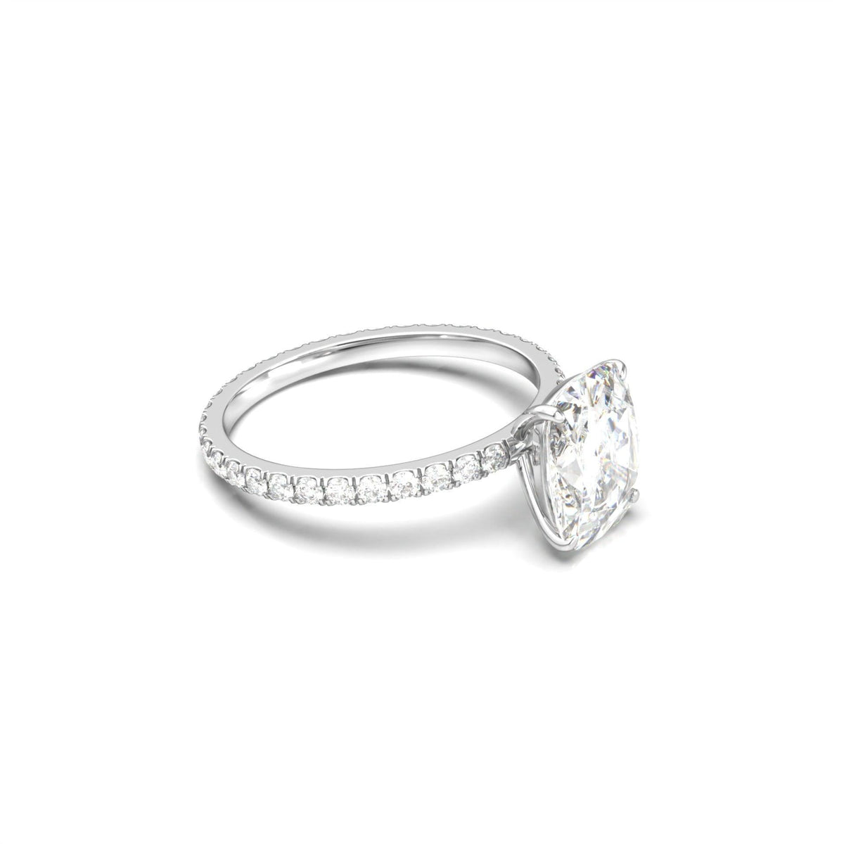 Elongated Cushion Full Pavé Diamond Engagement Ring - Moissanite Engagement Rings