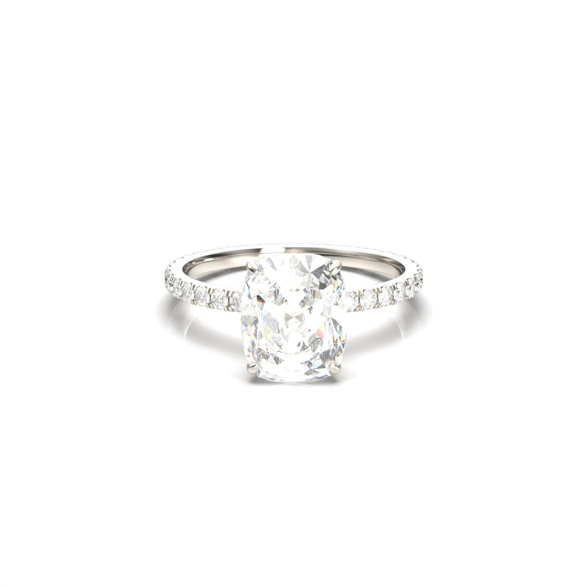 Elongated Cushion Full Pavé Diamond Engagement Ring - Moissanite Engagement Rings