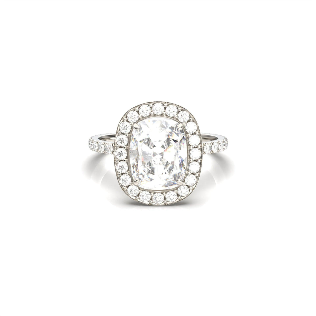 Elongated Cushion Halo Full Pavé Diamond Engagement Ring - Moissanite Engagement Rings