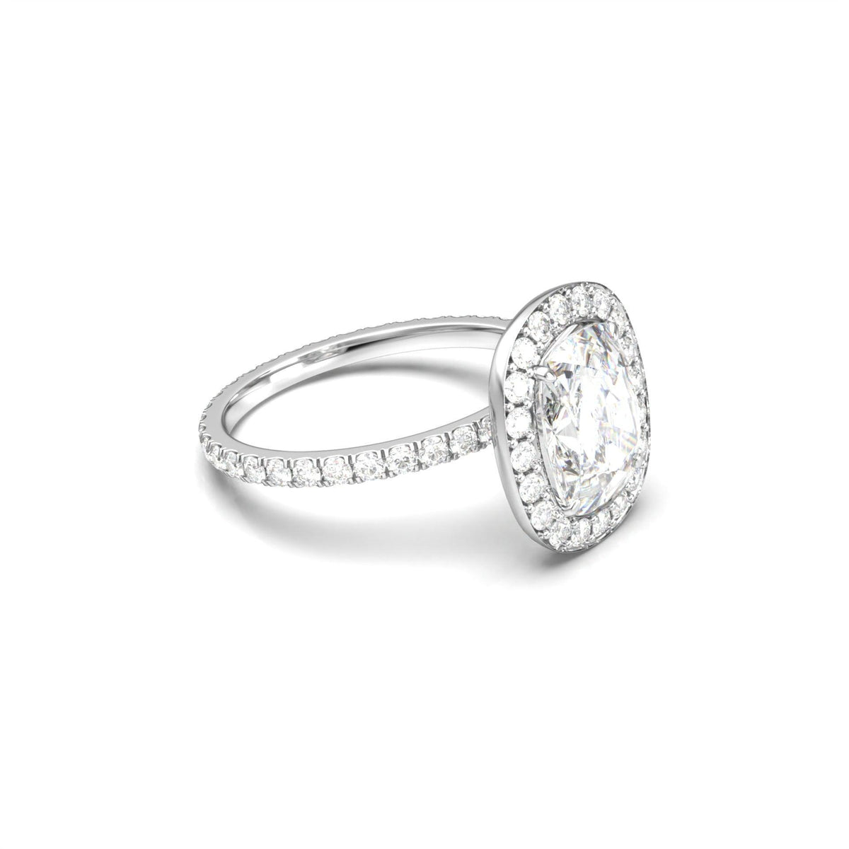 Elongated Cushion Halo Full Pavé Diamond Engagement Ring - Moissanite Engagement Rings