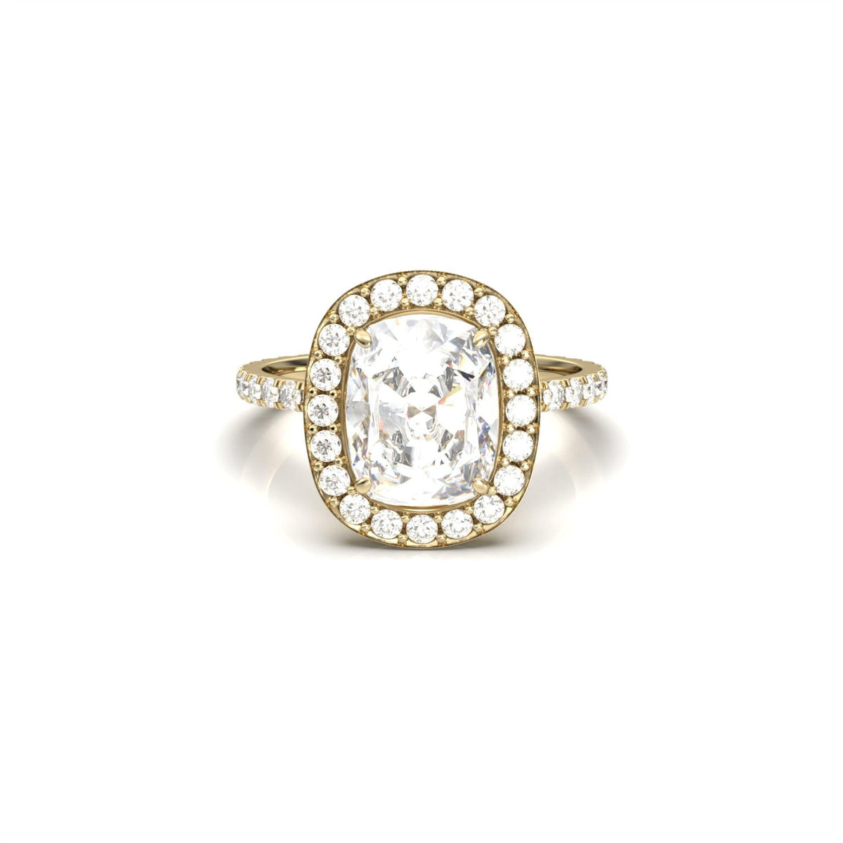 Elongated Cushion Halo Full Pavé Diamond Engagement Ring - Moissanite Engagement Rings