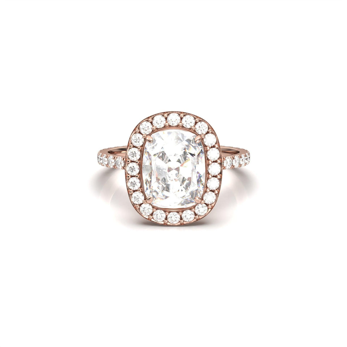 Elongated Cushion Halo Full Pavé Diamond Engagement Ring - Moissanite Engagement Rings