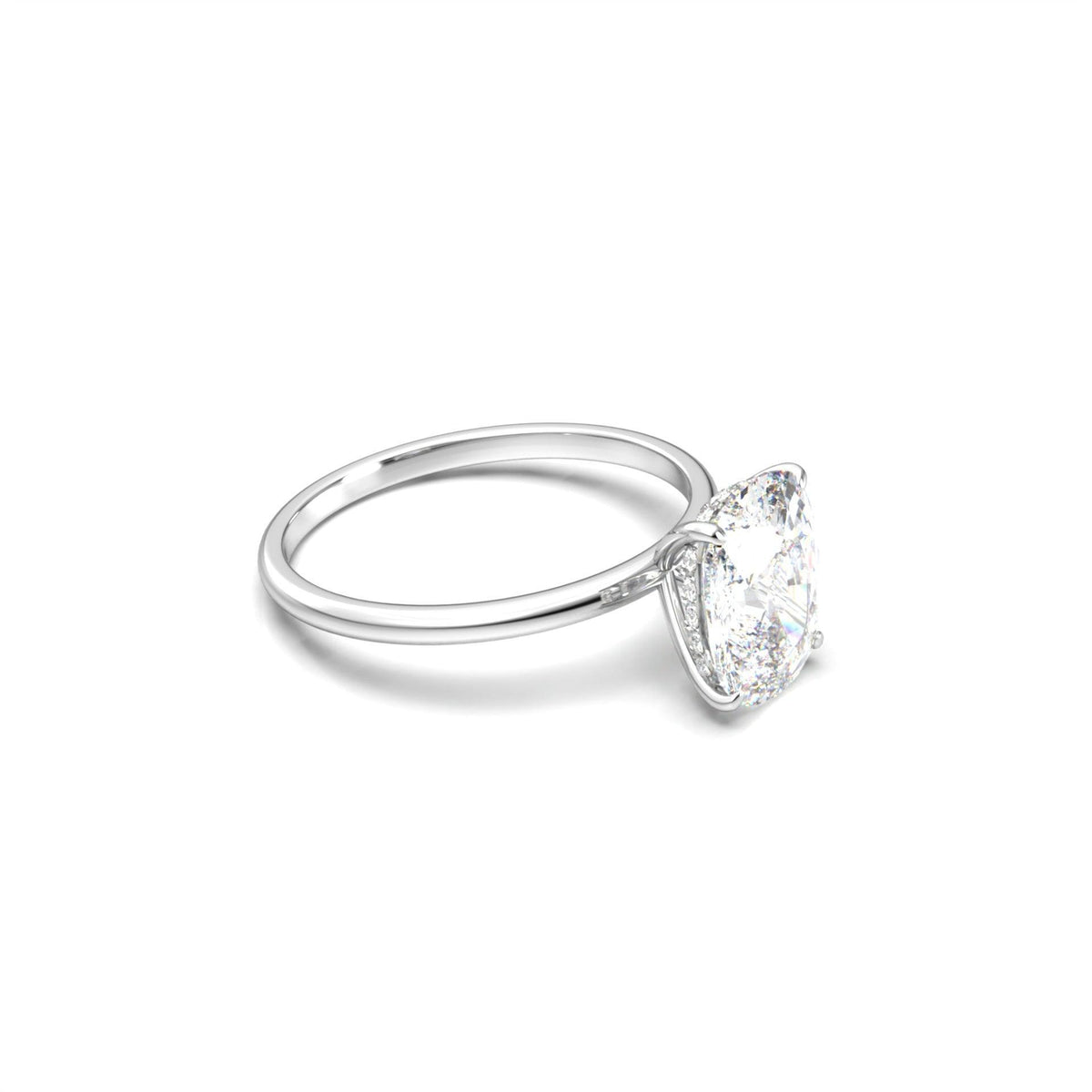 Elongated Cushion Hidden Halo Diamond Engagement Ring - Moissanite Engagement Rings
