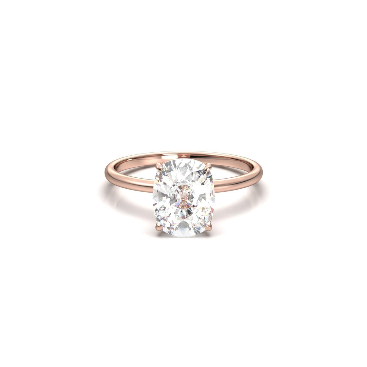 Elongated Cushion Hidden Halo Diamond Engagement Ring - Moissanite Engagement Rings