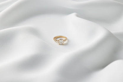 Elongated Cushion Pear Setting 2/3 Pavé Diamond Engagement Ring - Moissanite Engagement Rings