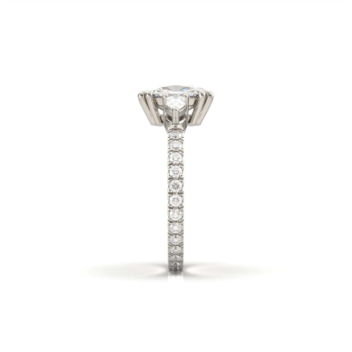 Elongated Cushion Pear Setting 2/3 Pavé Diamond Engagement Ring - Moissanite Engagement Rings