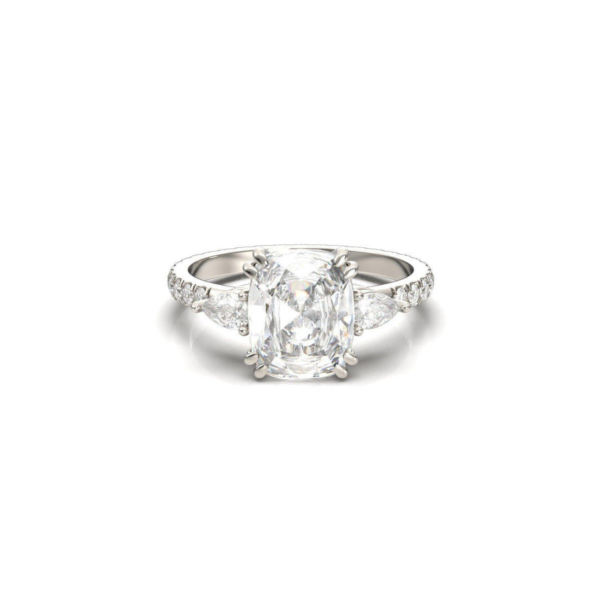 Elongated Cushion Pear Setting 2/3 Pavé Diamond Engagement Ring - Moissanite Engagement Rings