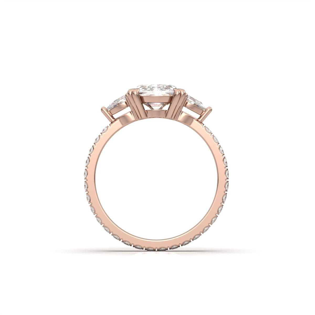 Elongated Cushion Pear Setting 2/3 Pavé Diamond Engagement Ring - Moissanite Engagement Rings