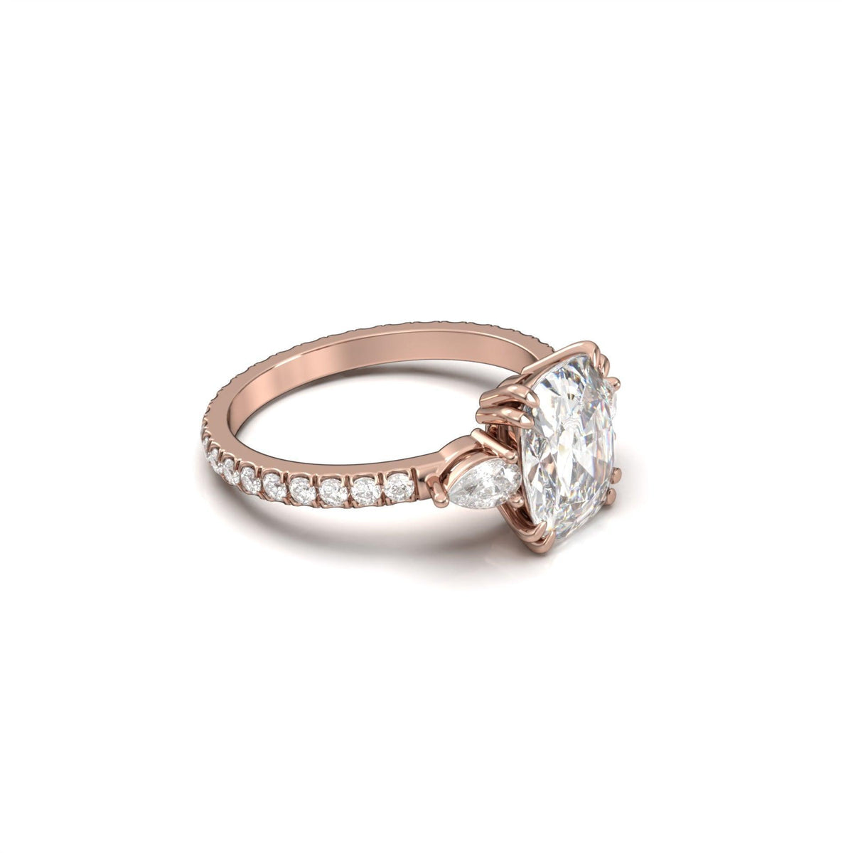 Elongated Cushion Pear Setting 2/3 Pavé Diamond Engagement Ring - Moissanite Engagement Rings