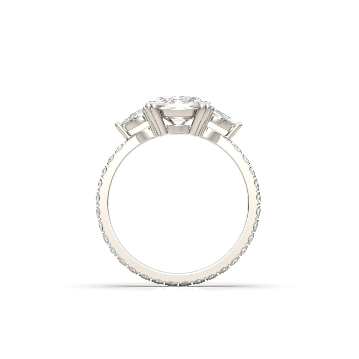 Elongated Cushion Pear Setting 2/3 Pavé Diamond Engagement Ring - Moissanite Engagement Rings