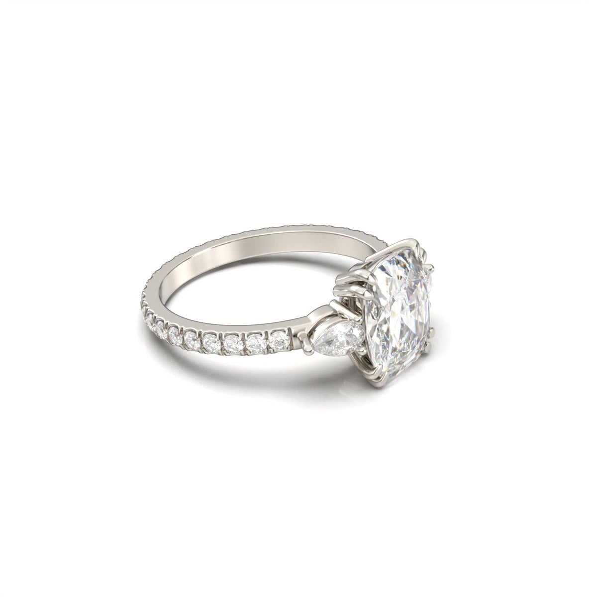 Elongated Cushion Pear Setting 2/3 Pavé Diamond Engagement Ring - Moissanite Engagement Rings