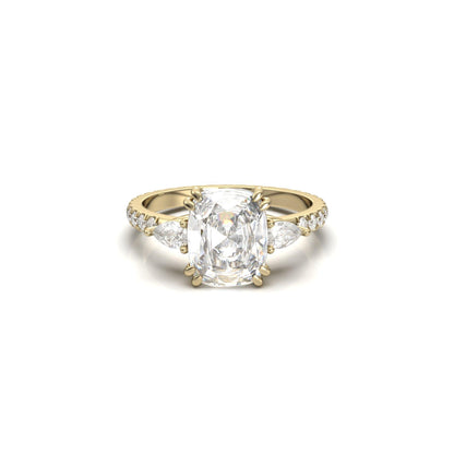 Elongated Cushion Trilogy Full Pavé Moissanite Engagement Ring - Moissanite Engagement Rings