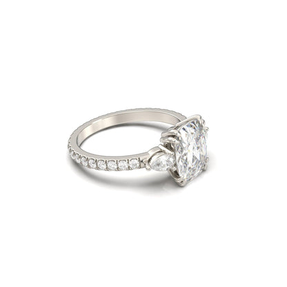 Elongated Cushion Trilogy Full Pavé Moissanite Engagement Ring - Moissanite Engagement Rings