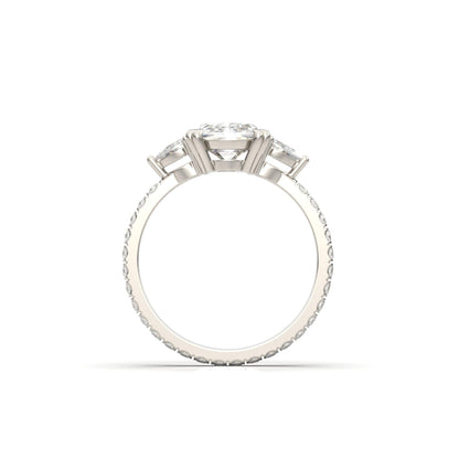 Elongated Cushion Trilogy Full Pavé Moissanite Engagement Ring - Moissanite Engagement Rings