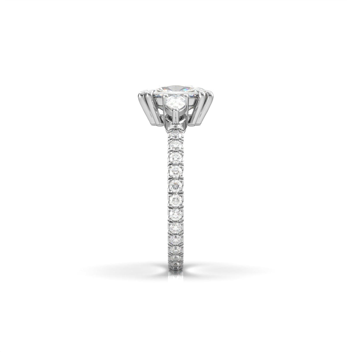 Elongated Cushion Trilogy Full Pavé Moissanite Engagement Ring - Moissanite Engagement Rings