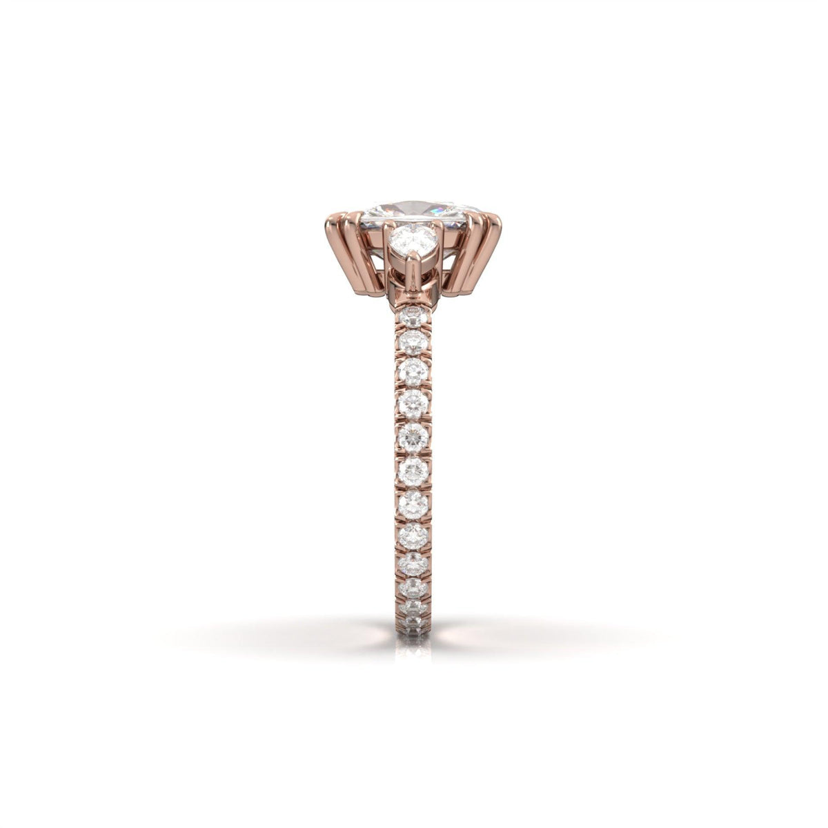 Elongated Cushion Trilogy Full Pavé Moissanite Engagement Ring - Moissanite Engagement Rings