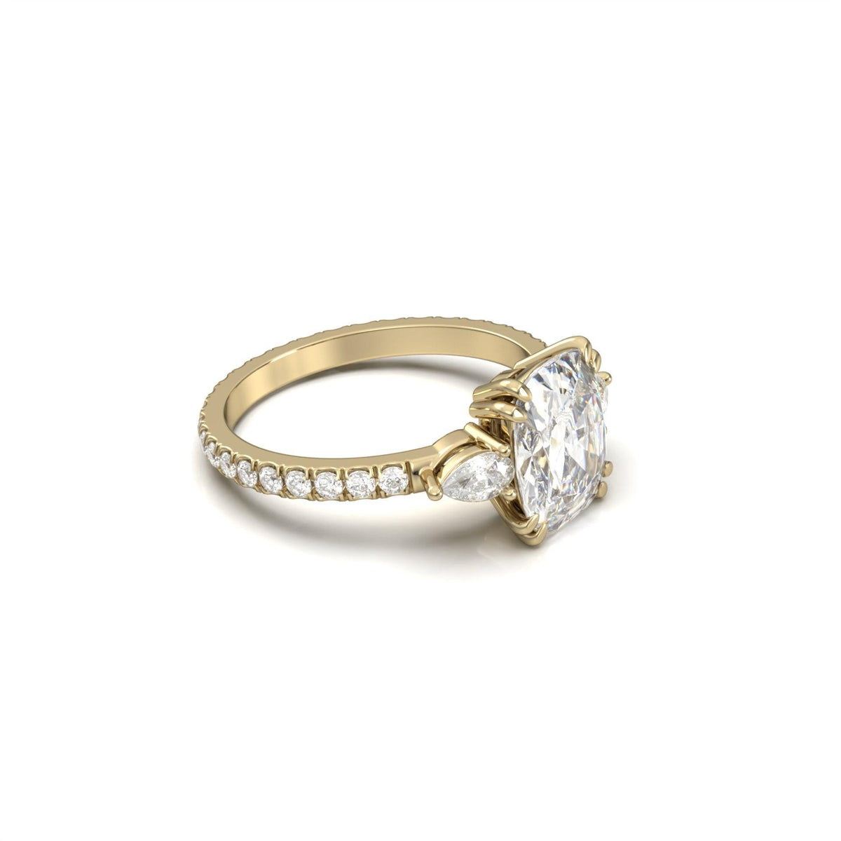 Elongated Cushion Trilogy Full Pavé Moissanite Engagement Ring - Moissanite Engagement Rings