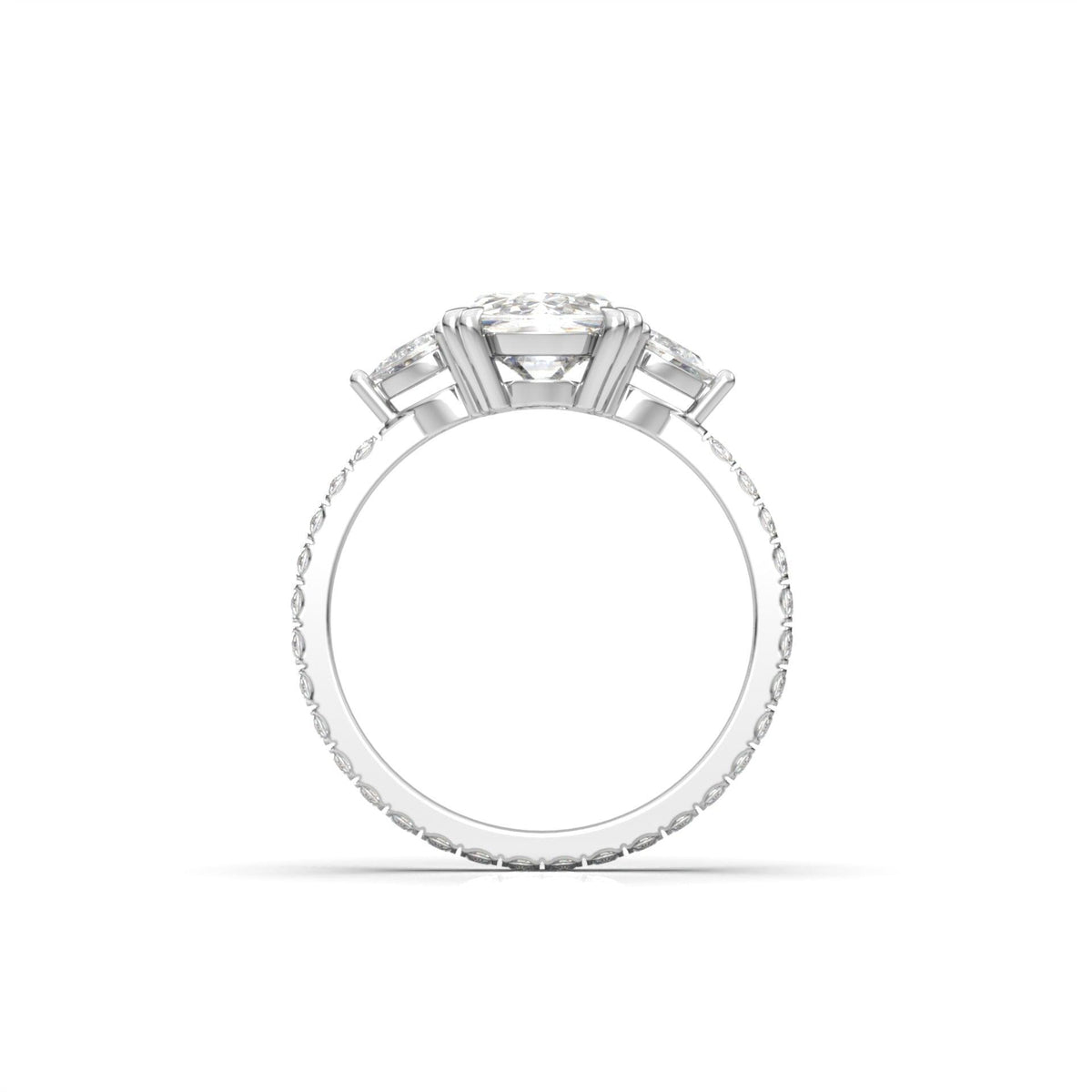 Elongated Cushion Trilogy Full Pavé Moissanite Engagement Ring - Moissanite Engagement Rings
