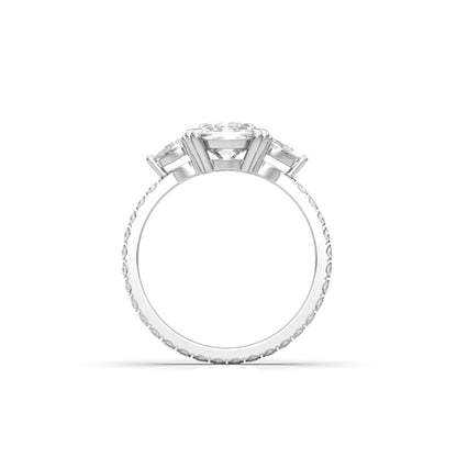 Elongated Cushion Trilogy Full Pavé Moissanite Engagement Ring - Moissanite Engagement Rings