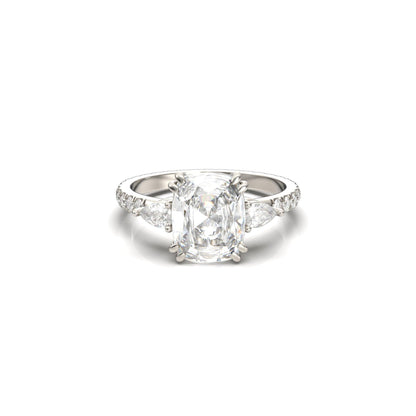 Elongated Cushion Trilogy Full Pavé Moissanite Engagement Ring - Moissanite Engagement Rings