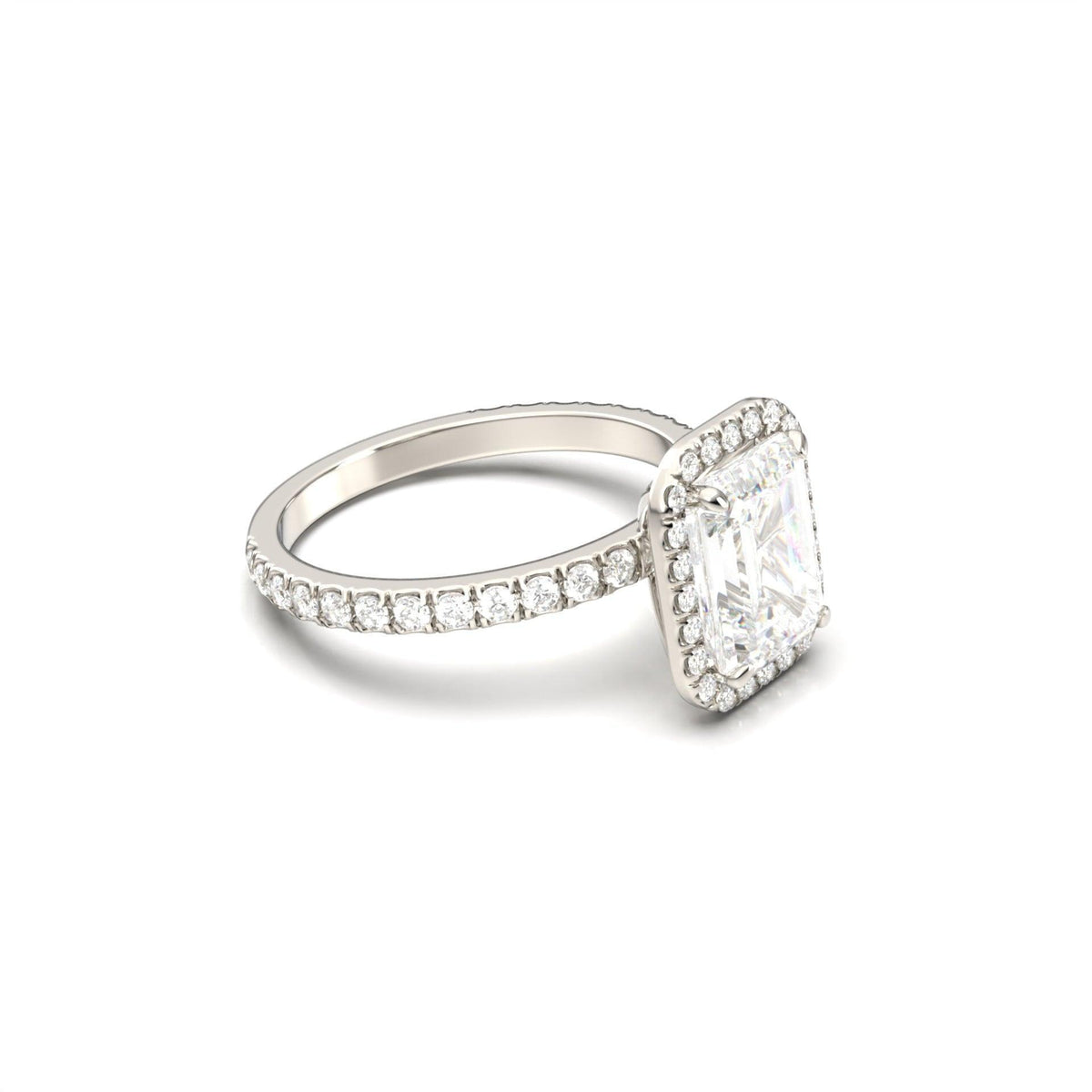 Emerald Halo Half Pavé Diamond Engagement Ring - Moissanite Engagement Rings