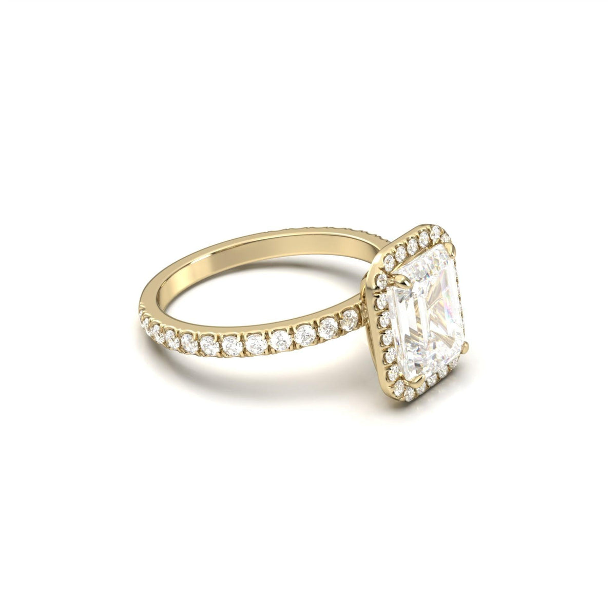 Emerald Halo Half Pavé Diamond Engagement Ring - Moissanite Engagement Rings