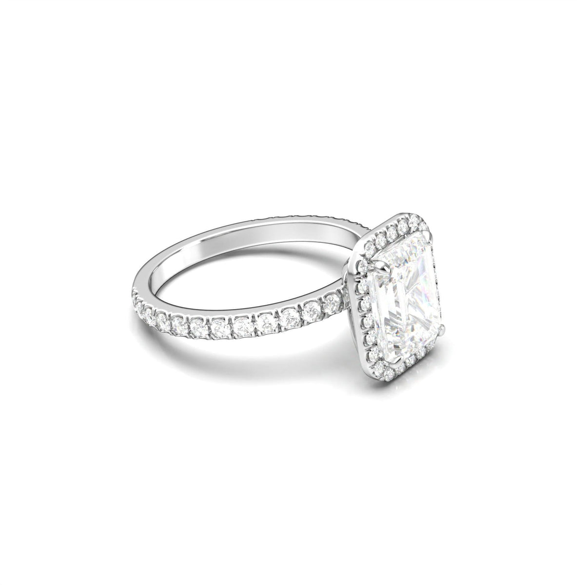 Emerald Halo Half Pavé Diamond Engagement Ring - Moissanite Engagement Rings