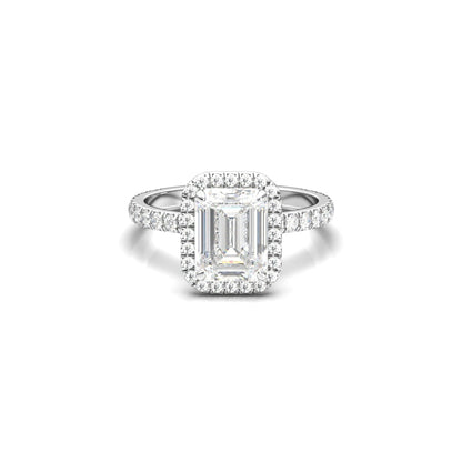 Emerald Halo Half Pavé Diamond Engagement Ring - Moissanite Engagement Rings