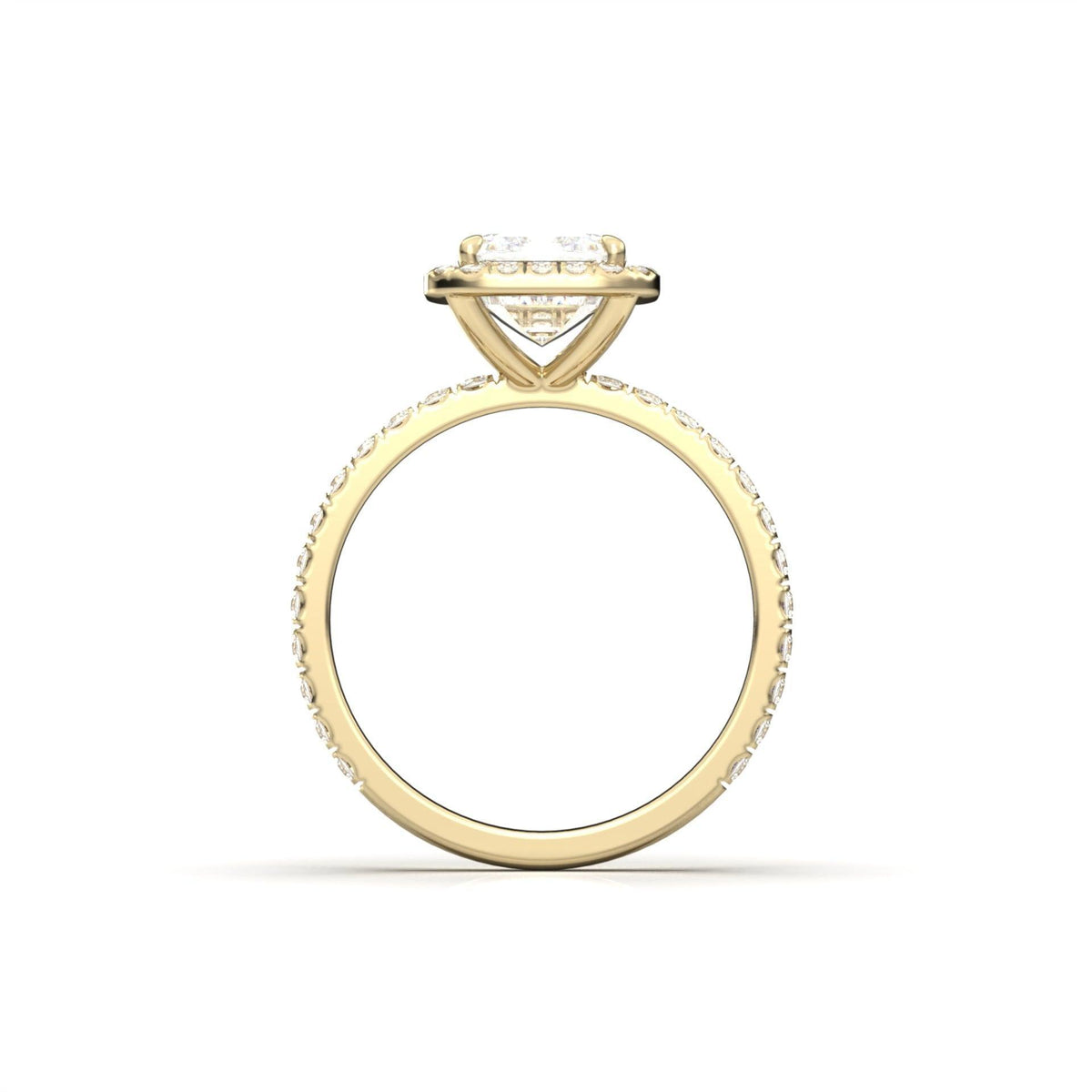 Emerald Halo Half Pavé Diamond Engagement Ring - Moissanite Engagement Rings