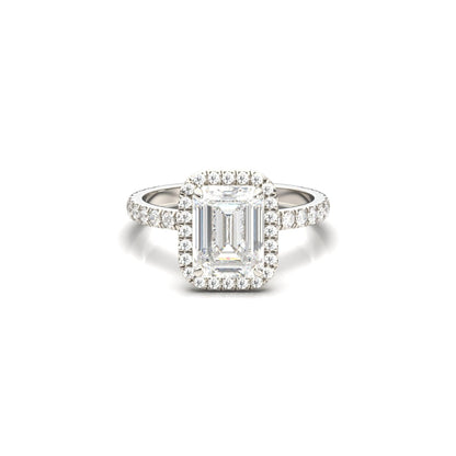 Emerald Halo Half Pavé Diamond Engagement Ring - Moissanite Engagement Rings