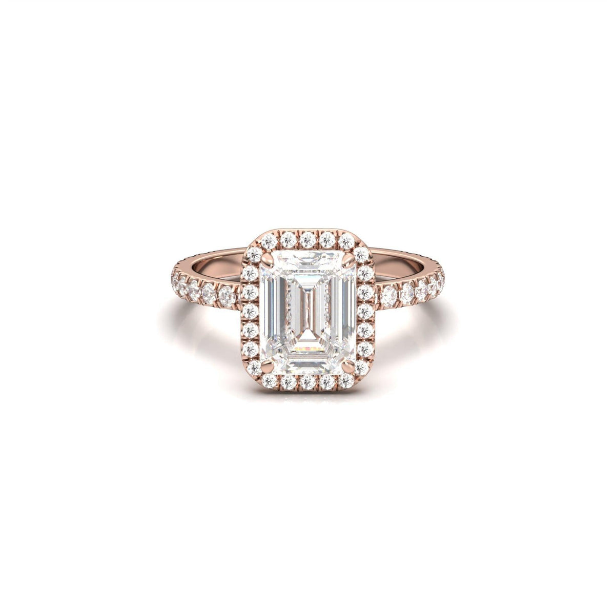 Emerald Halo Half Pavé Diamond Engagement Ring - Moissanite Engagement Rings