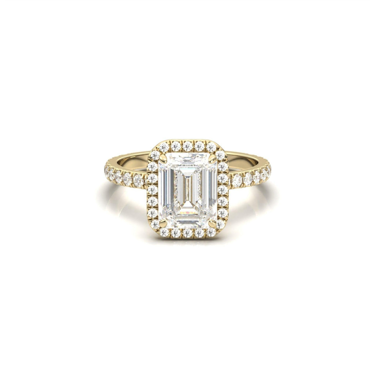 Emerald Halo Half Pavé Diamond Engagement Ring - Moissanite Engagement Rings