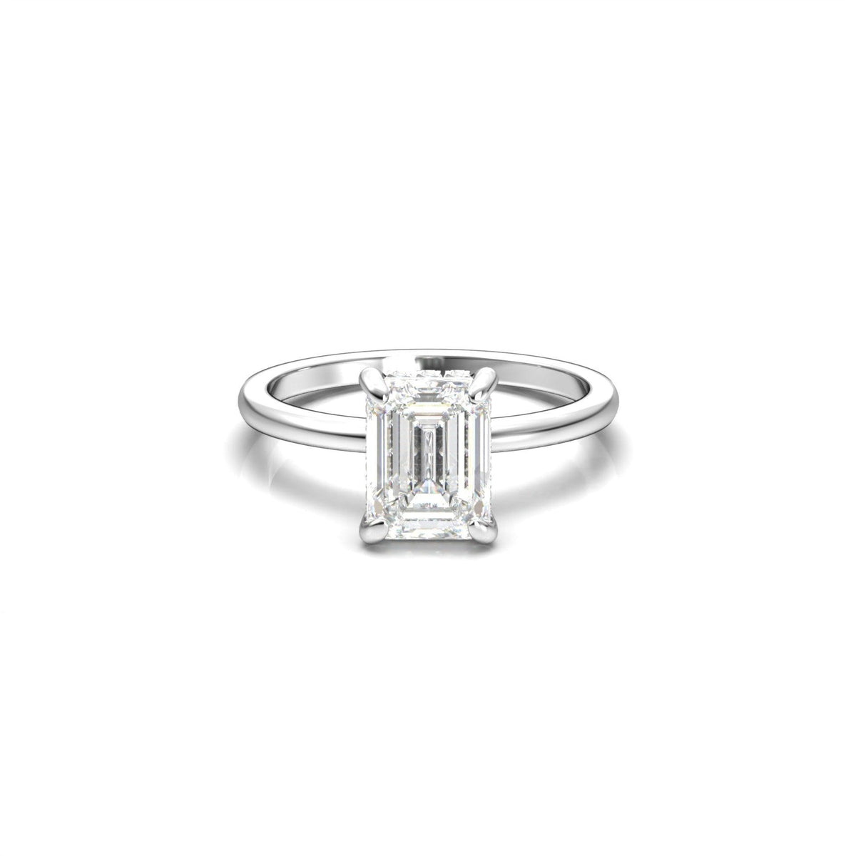 Emerald Hidden Halo Diamond Engagement Ring - Moissanite Engagement Rings
