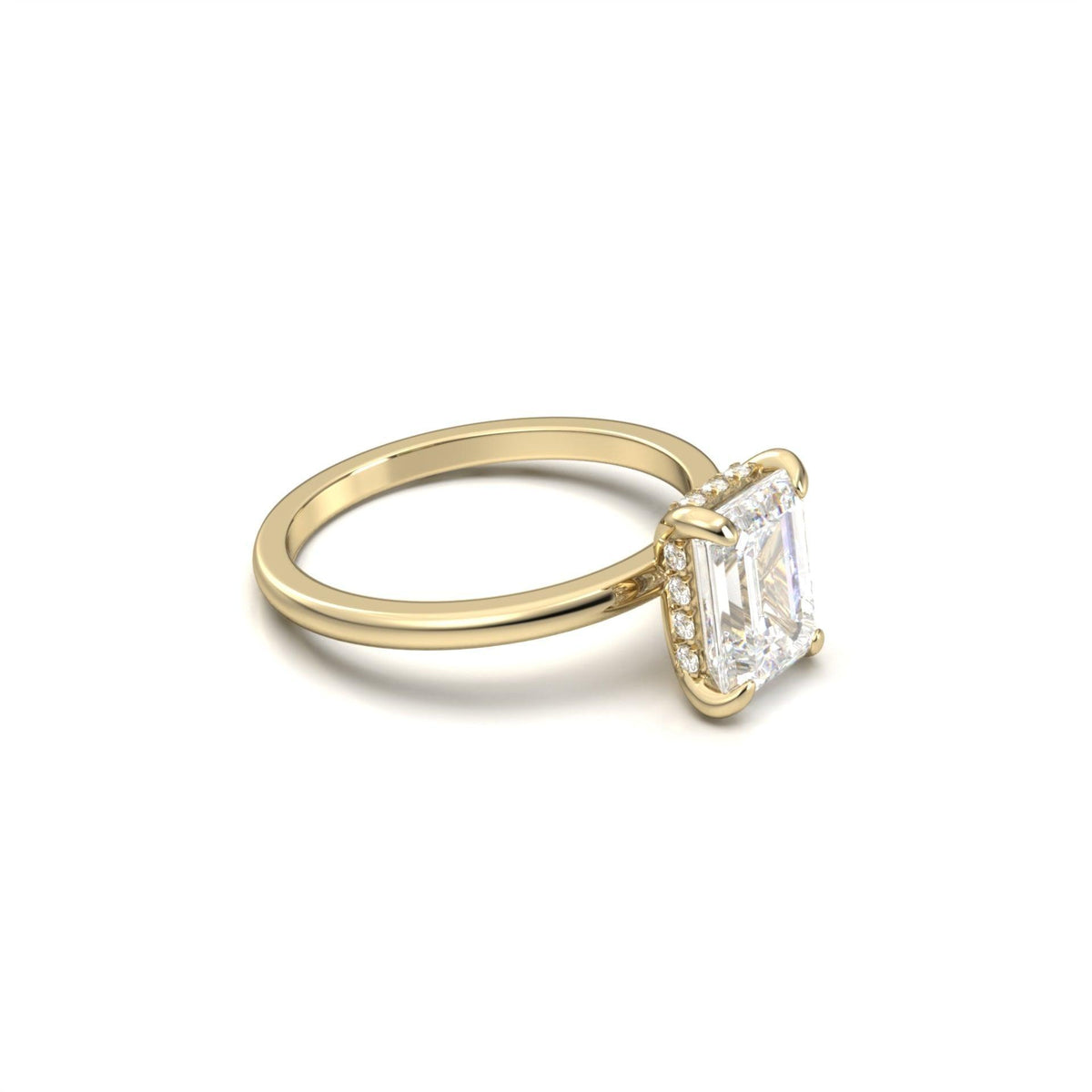 Emerald Hidden Halo Diamond Engagement Ring - Moissanite Engagement Rings