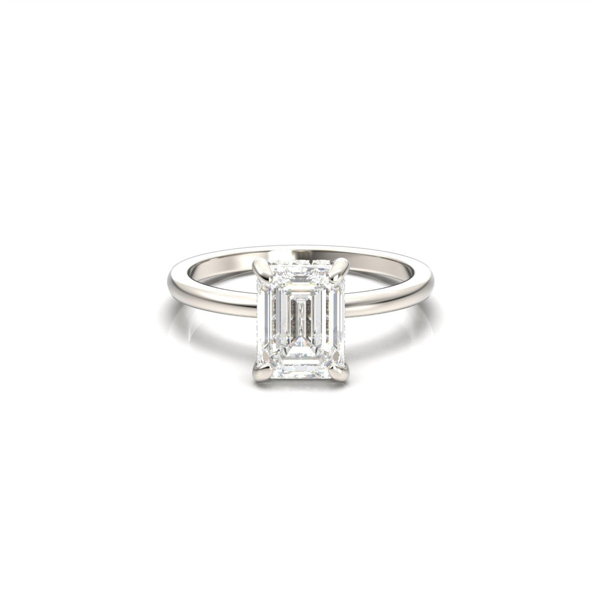 Emerald Hidden Halo Diamond Engagement Ring - Moissanite Engagement Rings