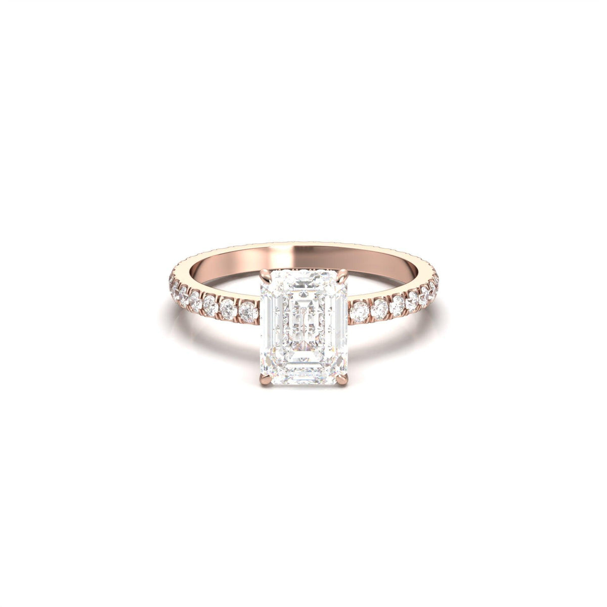 Emerald Hidden Halo Full Pavé Moissanite Engagement Ring - Moissanite Engagement Rings