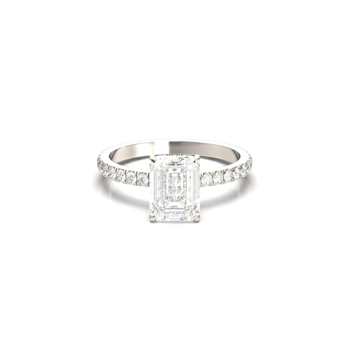 Emerald Hidden Halo Full Pavé Moissanite Engagement Ring - Moissanite Engagement Rings