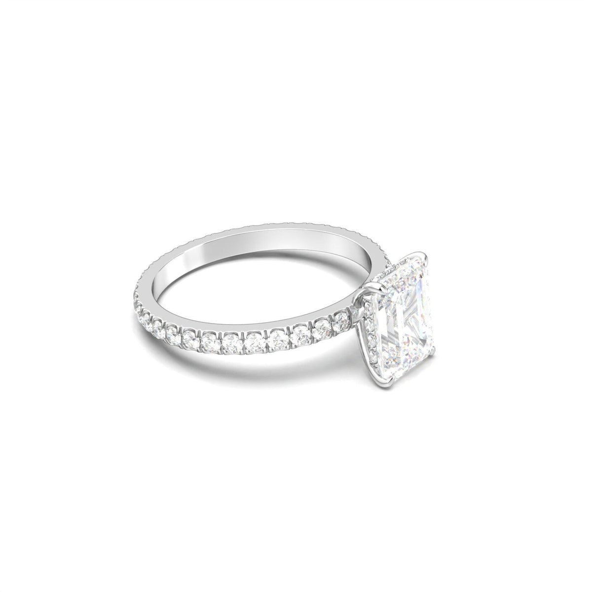 Emerald Hidden Halo Full Pavé Moissanite Engagement Ring - Moissanite Engagement Rings