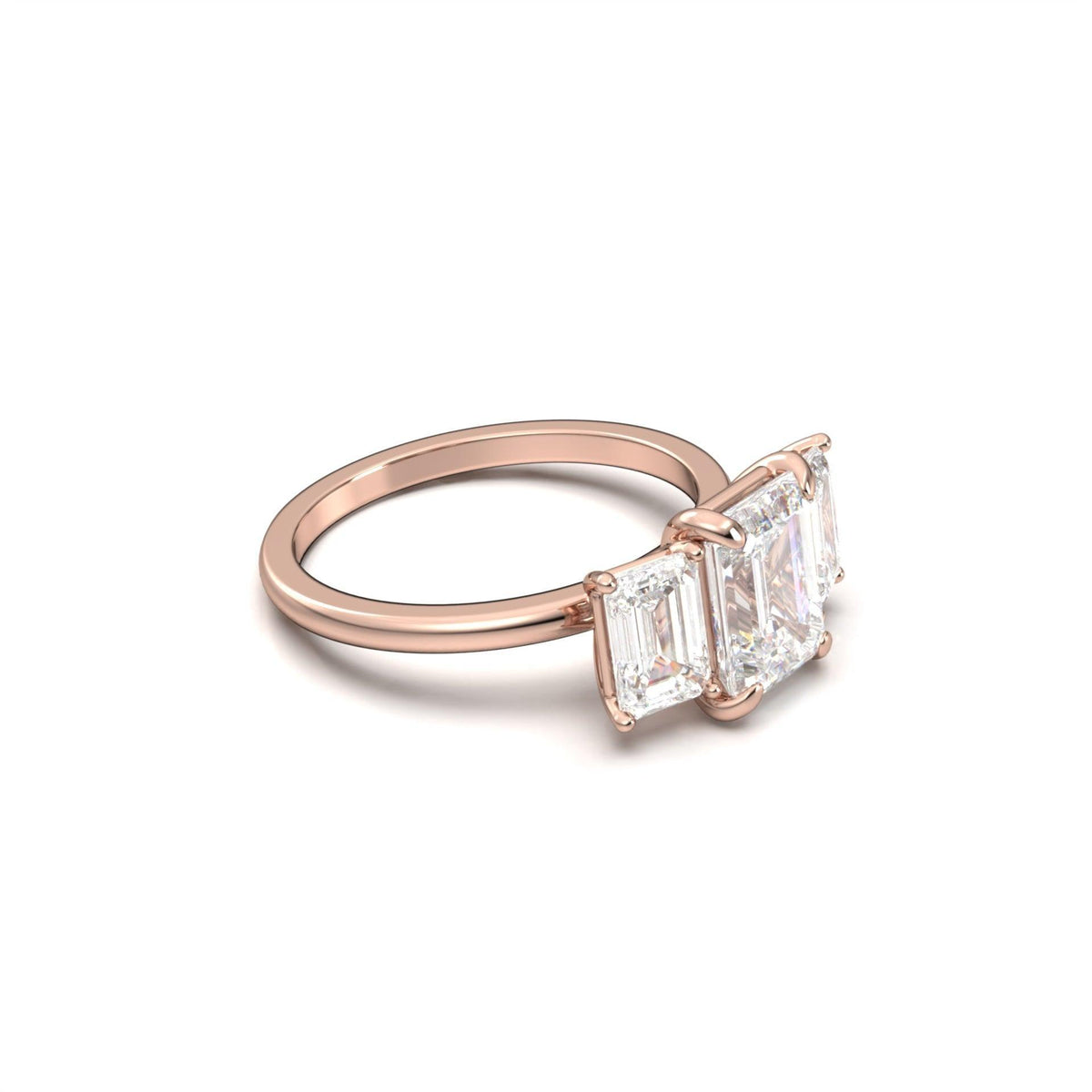 Emerald Trilogy Diamond Engagement Ring - Moissanite Engagement Rings