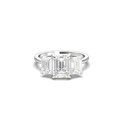 Emerald Trilogy Diamond Engagement Ring - Moissanite Engagement Rings
