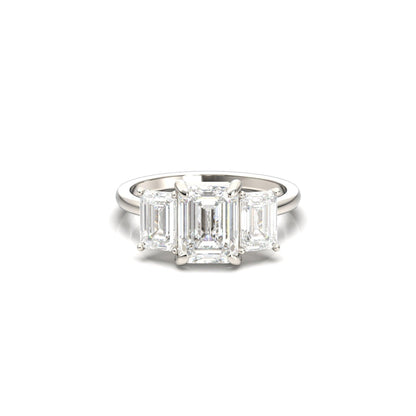 Emerald Trilogy Diamond Engagement Ring - Moissanite Engagement Rings