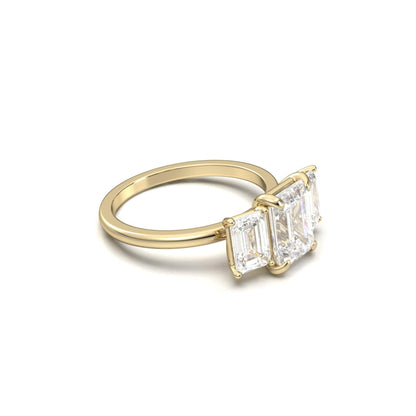 Emerald Trilogy Diamond Engagement Ring - Moissanite Engagement Rings