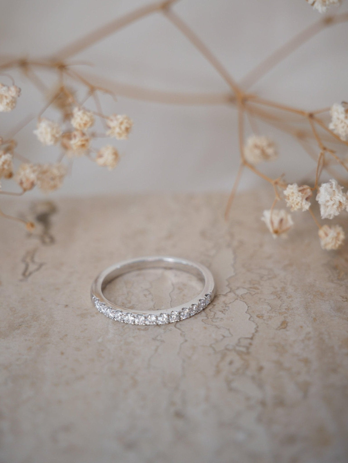 Half Pavè Diamond Wedding Band - Moissanite Engagement Rings
