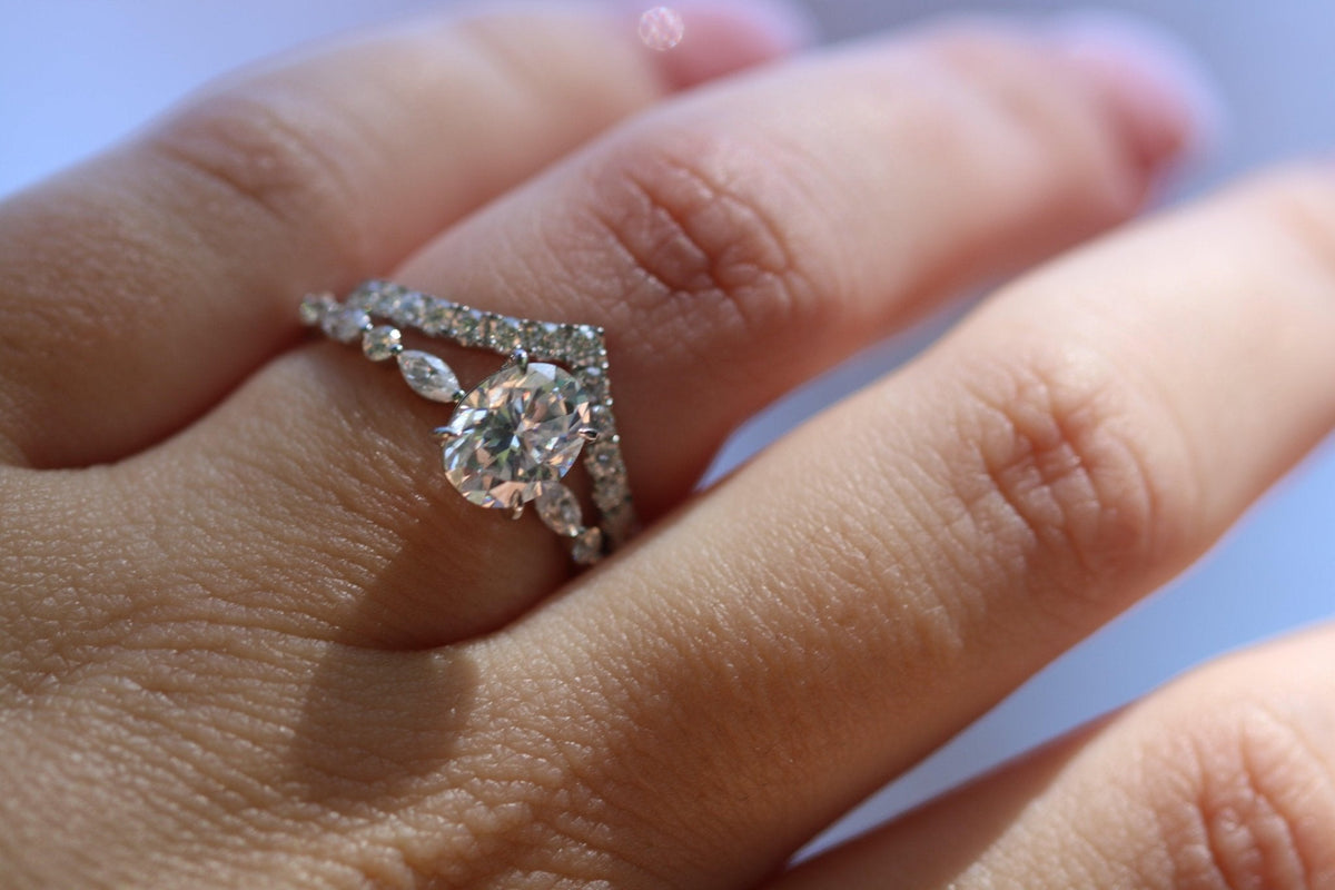 Half Pavè With Peak Diamond Wedding Band - Moissanite Engagement Rings