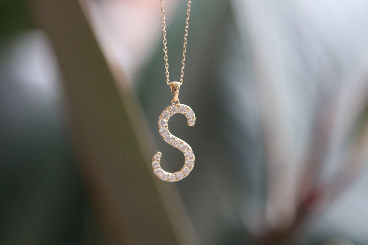 Moissanite Lettered Necklace - Moissanite Engagement Rings